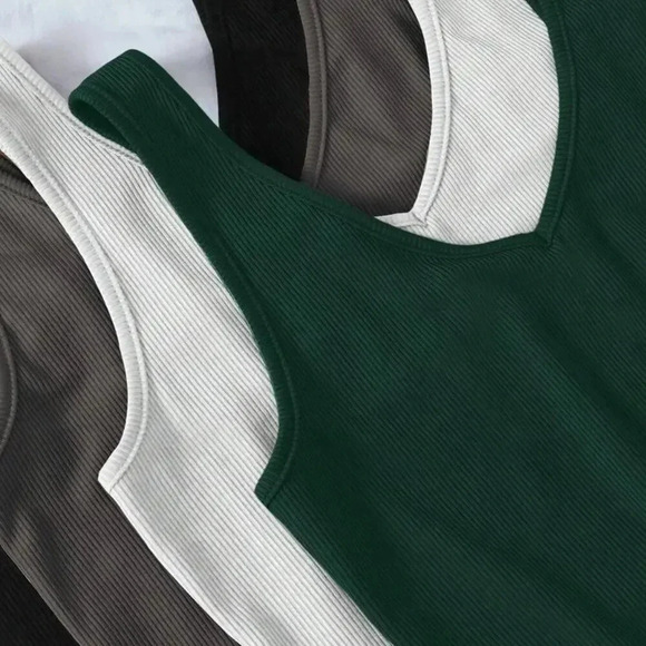 4pcs V-neck Ribbed Crop Tops (Color: Mixed Color) - Picture 5 of 5